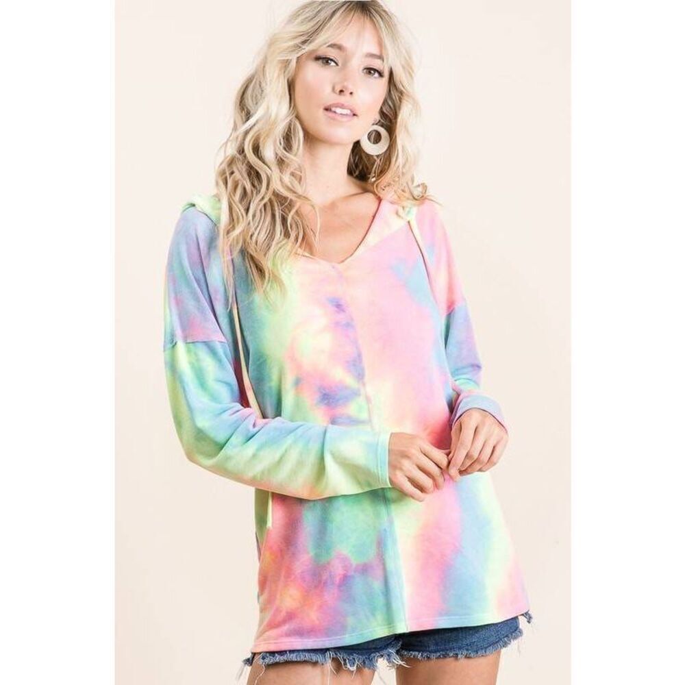 🎁 BiBi Tie Dye Terry Long Sleeve Hoodie sz Small - Picture 6 of 15